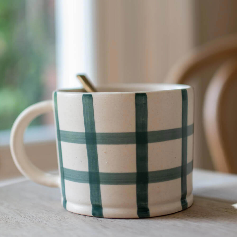 MeanWhile Forest Green Gingham Mug